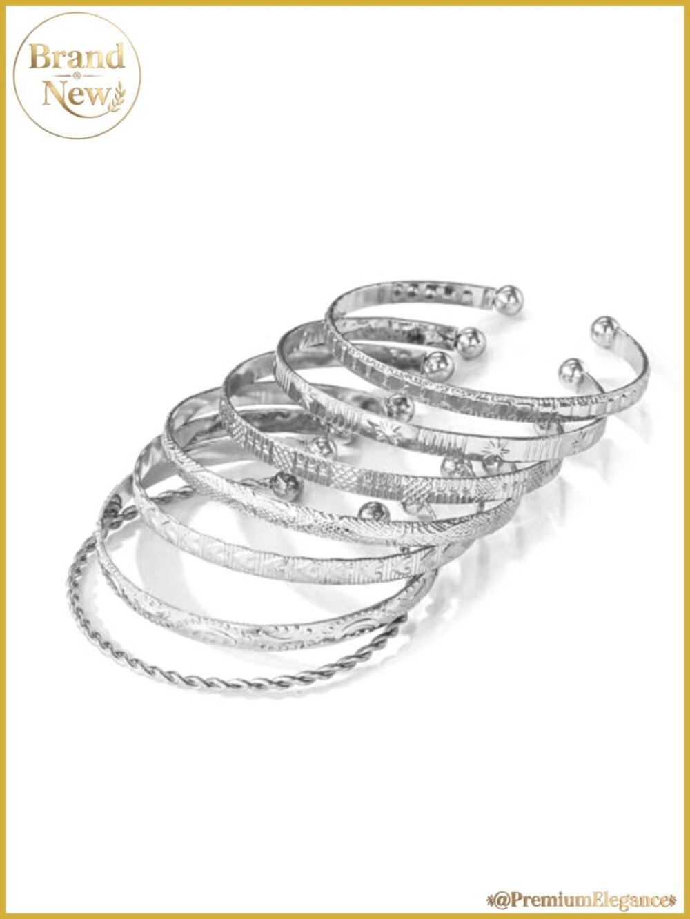 7 Piece Silver Plated Bangle Bracelet Set for Women, Stackable Jewelry
